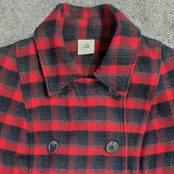 Cabi 3852 Snow Valley Red Black Buffalo Check Plaid Double Breasted Jacket - Picture 5 of 10